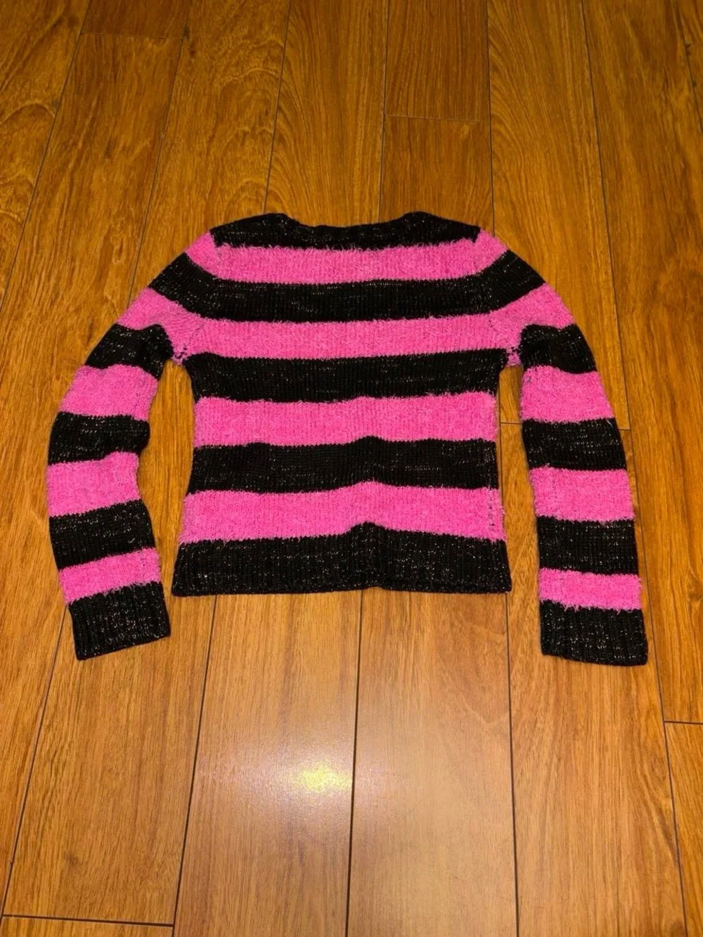black and pink striped sweater
